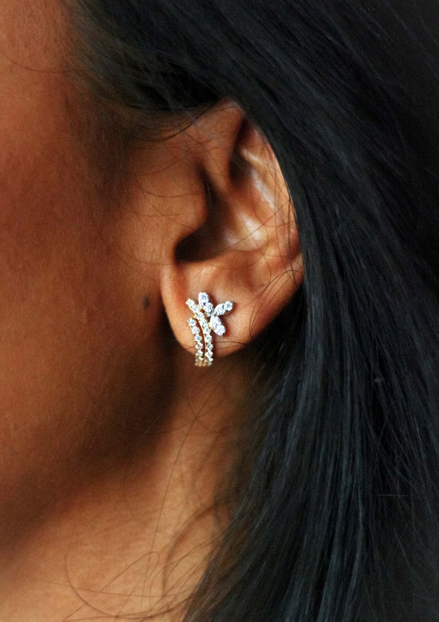 Diamond Flower Stalk Earrings