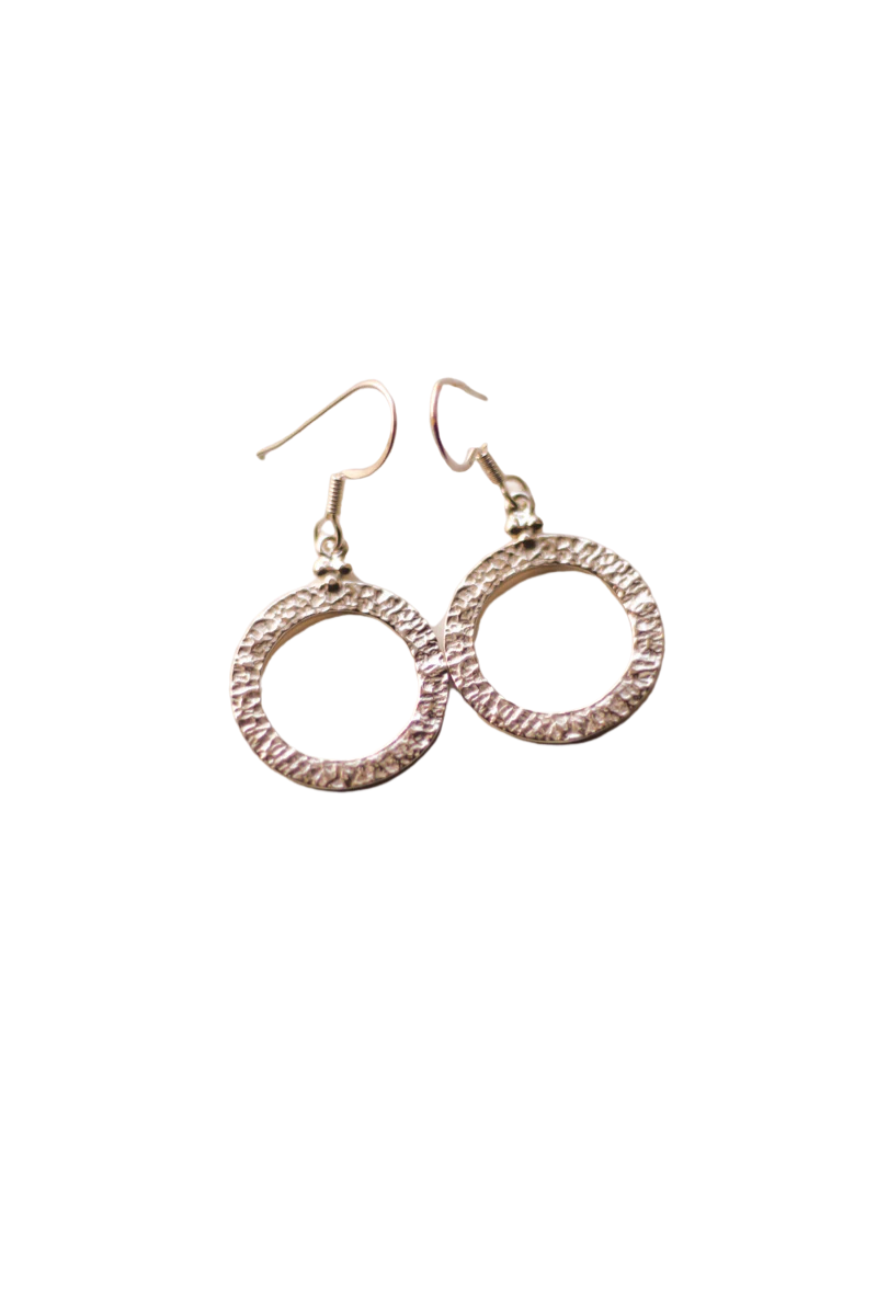 Beaten Circle Hoop Earrings (Silver)