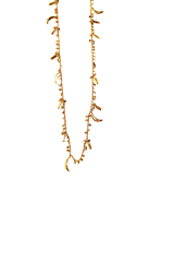 Bheeja Long Necklace with Rice Grains, Crescent Moons & Tourmaline Beads- Gold Plated