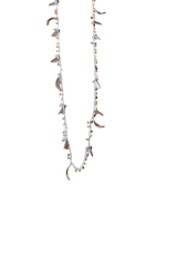 Bheeja Long Necklace with Rice Grains, Crescent Moons & Tourmaline Beads- Silver