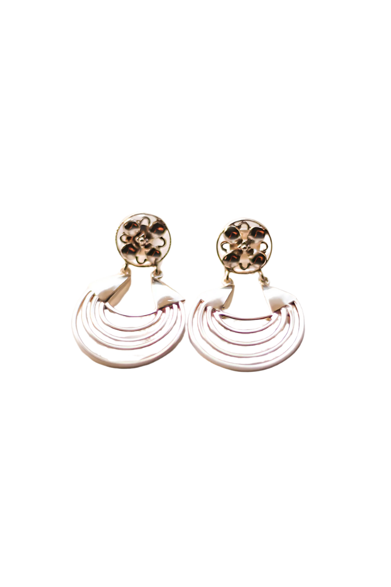 Floral Stud Tri-Layer Bali Earrings (Silver)