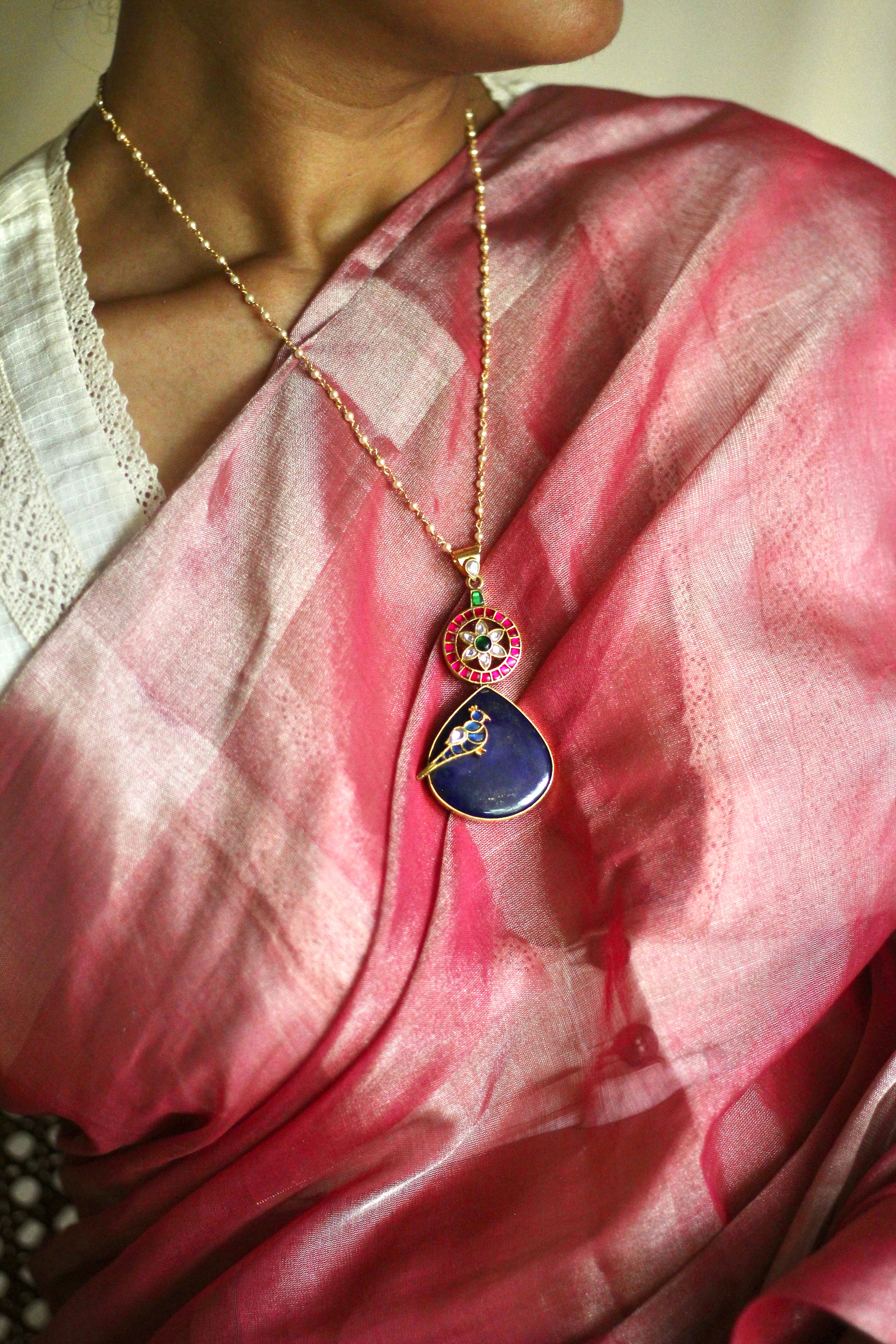 The Asha Parrot’s Abode Lapis Jadau Pendant