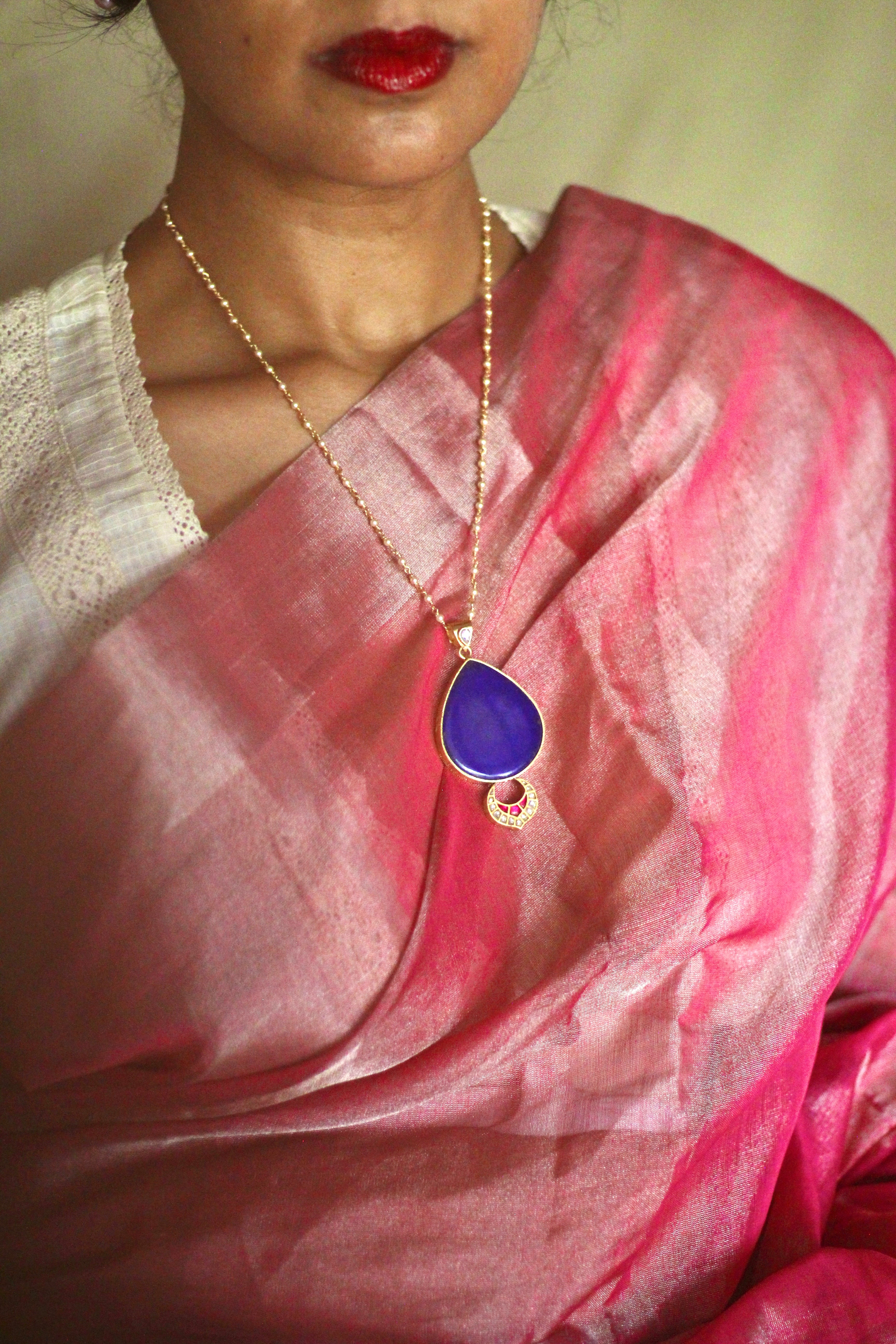 Jyotsna Lapis Droplet Jadau Pendant