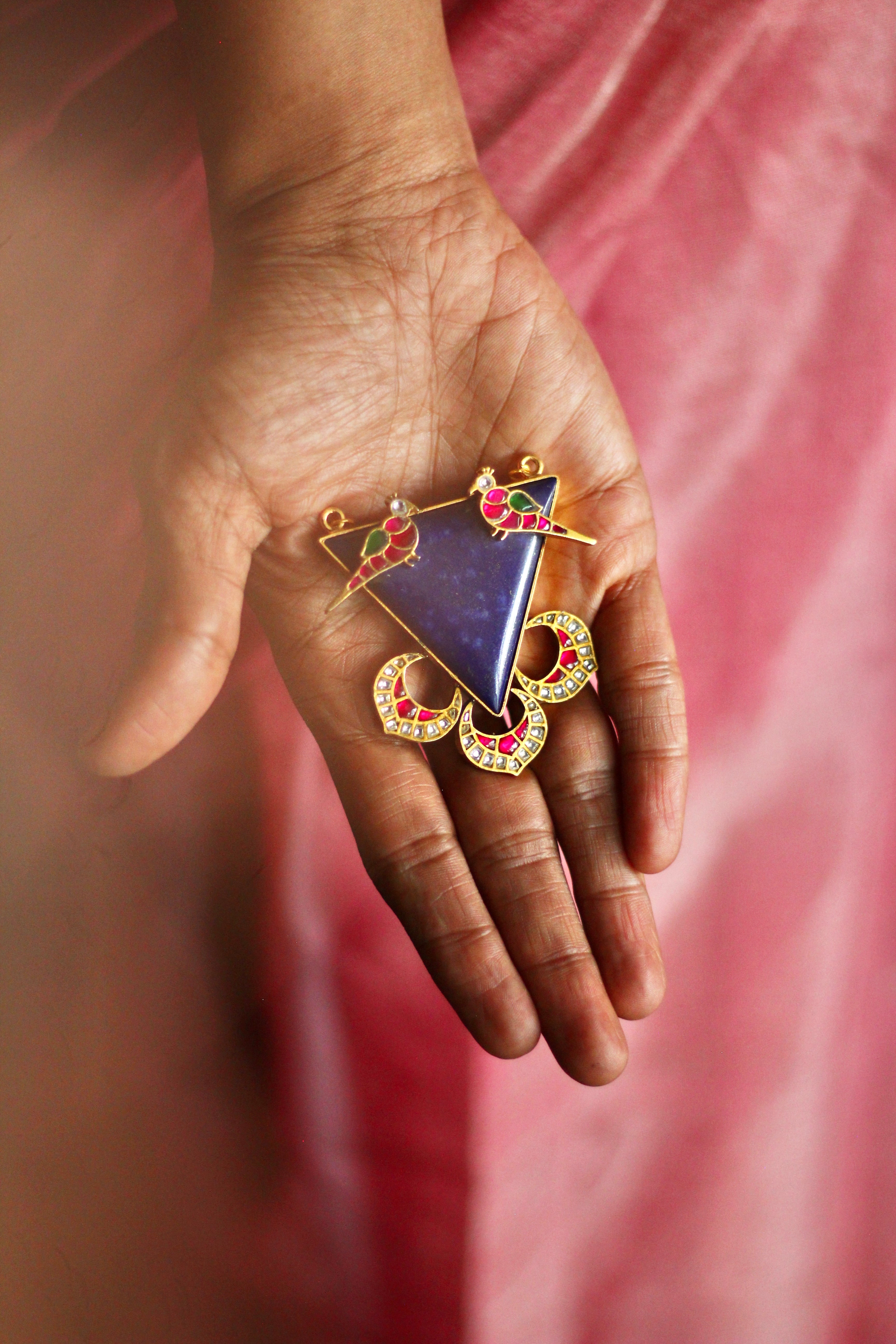 The Mohini Birds in Love Lapis Triangle Jadau Pendant