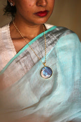 Pooja Jadau Crescent on a Labradorite Circle Pendant