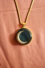Pooja Jadau Crescent on a Labradorite Circle Pendant