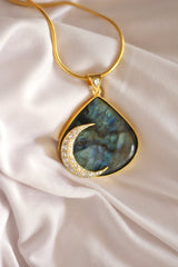 Kamini Jadau Crescent on a Labradorite Drop Pendant