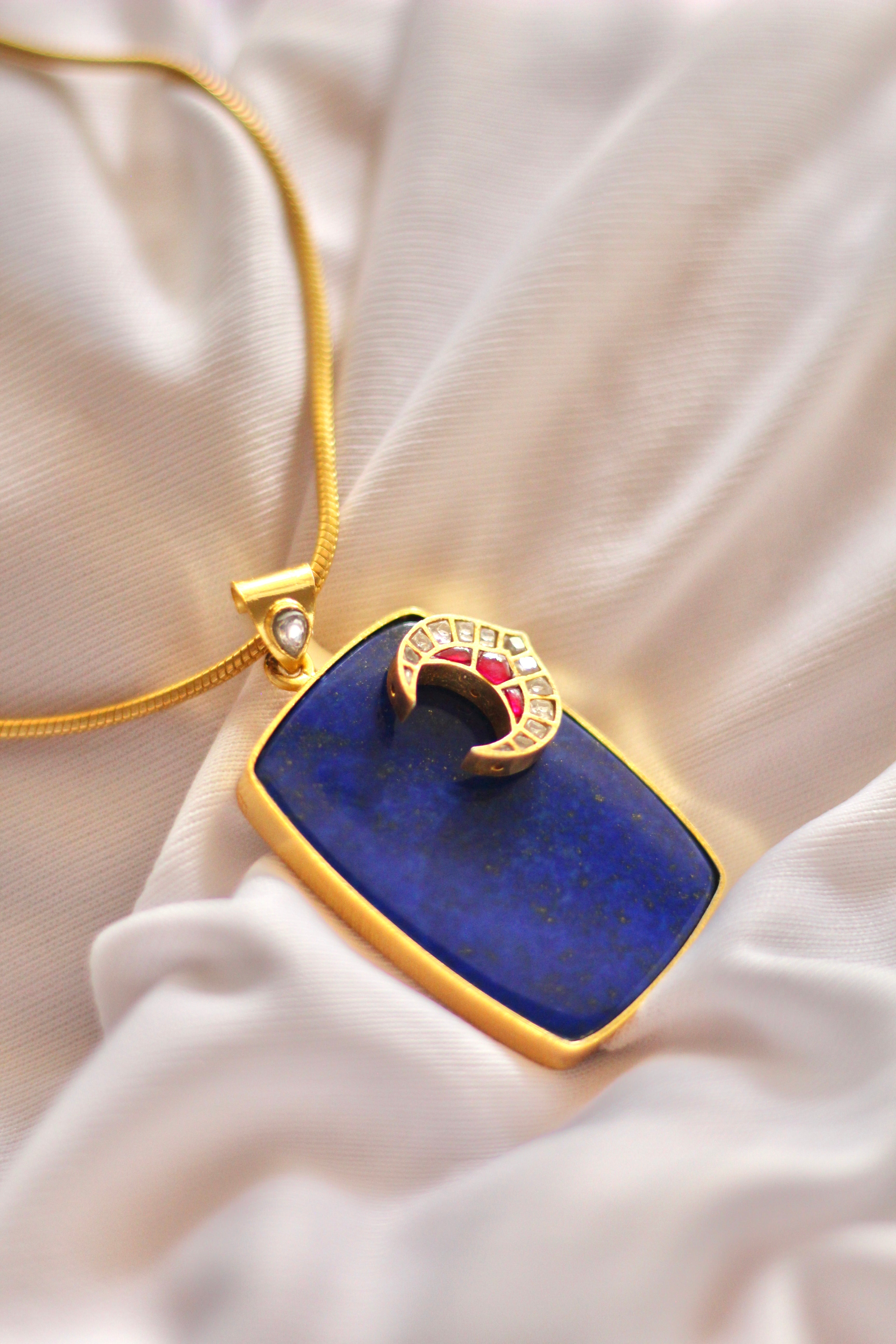 Rajkumari Lapis Window with a View of a Jadau Moon Necklace