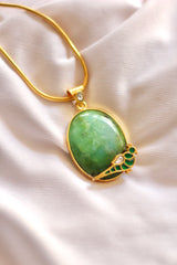 Malini Green Parrot In A Sea of Green Jadau Pendant