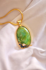 Ananya Blue Parrot In A Sea of Green Jadau Pendant