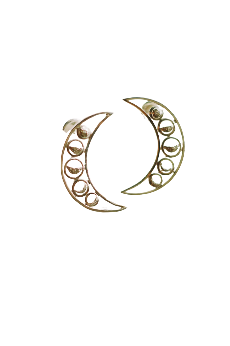 Phases of the Moon Embedded In A Crescent Stud