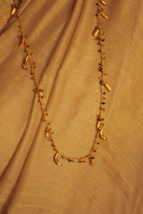 Bheeja Long Necklace with Rice Grains, Crescent Moons & Tourmaline Beads- Gold Plated
