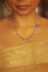 Bheeja Necklace with Rice Grains & Tourmaline Beads- Silver