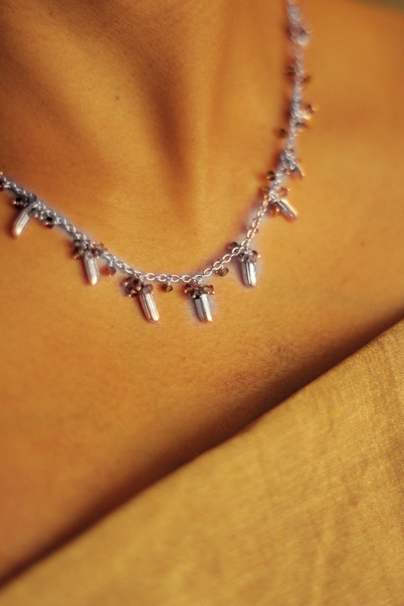 Bheeja Necklace with Rice Grains & Tourmaline Beads- Silver
