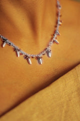 Bheeja Necklace with Rice Grains & Tourmaline Beads- Silver