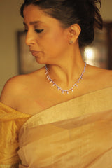 Bheeja Necklace with Rice Grains & Tourmaline Beads- Silver