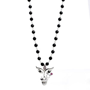 Durga Pendant With Black Onyx Chain (Silver Small)