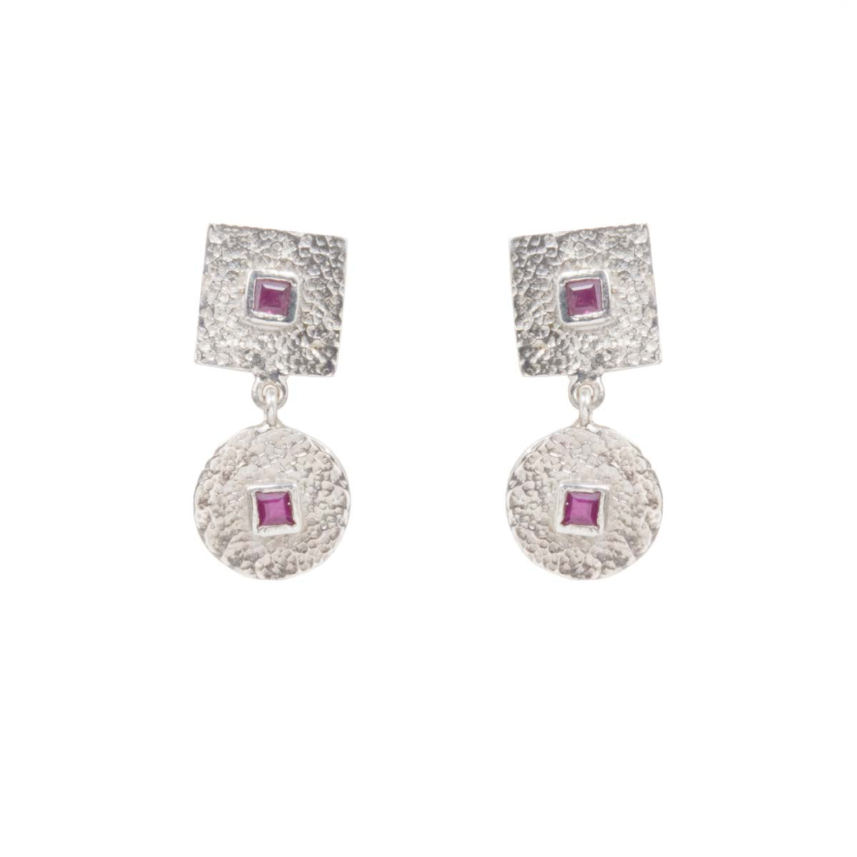 Beaten Coin Ruby Earring