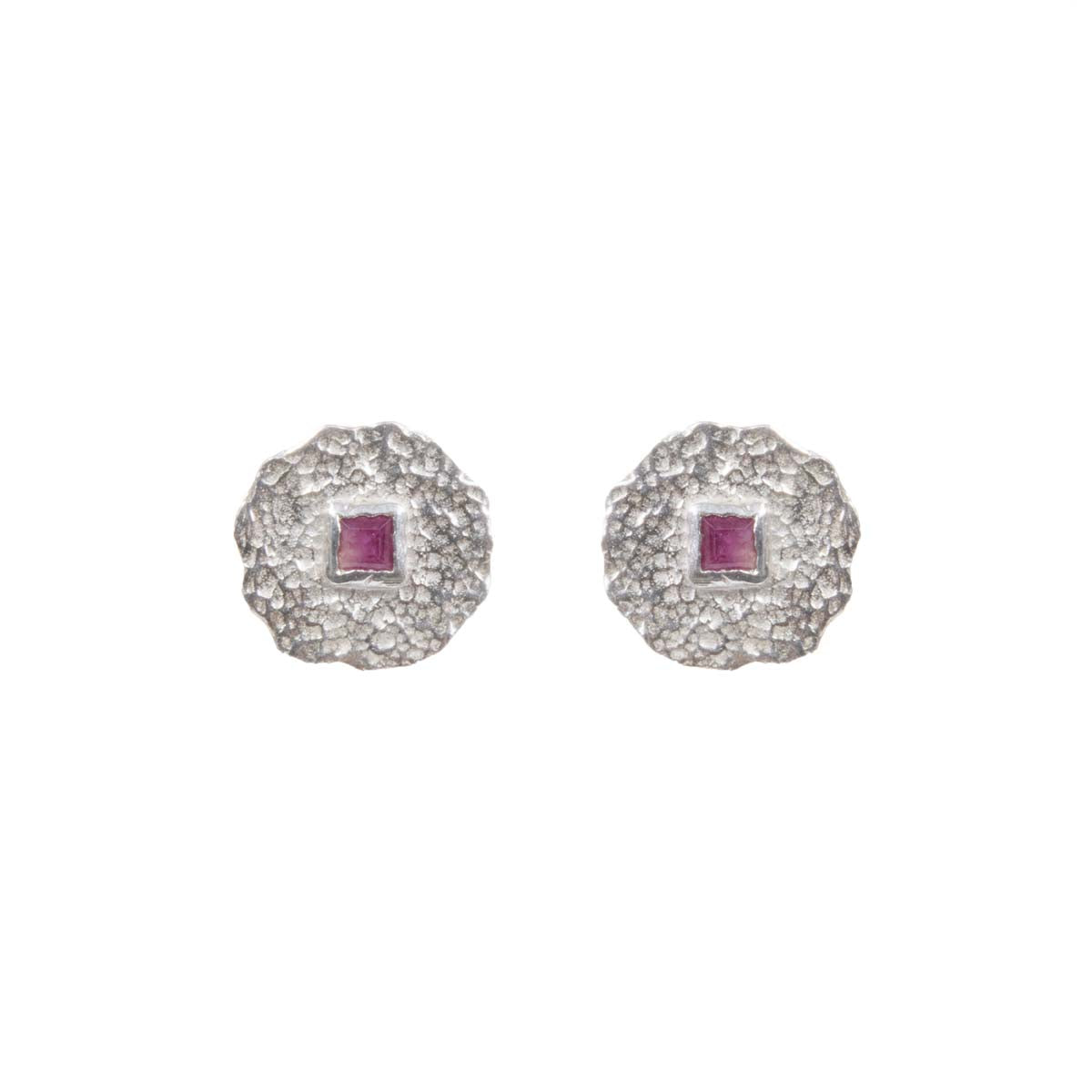 Beaten Coin Ruby Earring