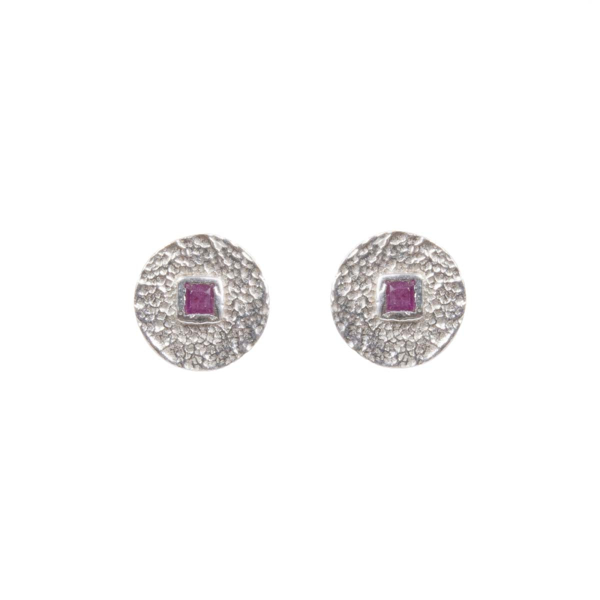 Beaten Coin Ruby Earring