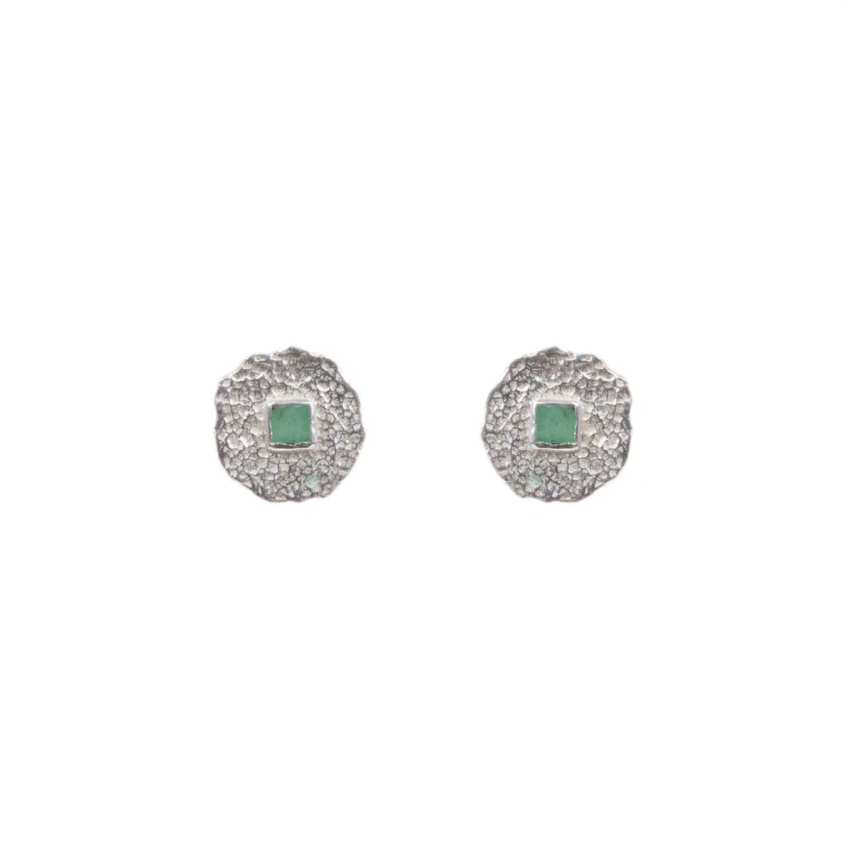 Beaten Coin Emerald Earring