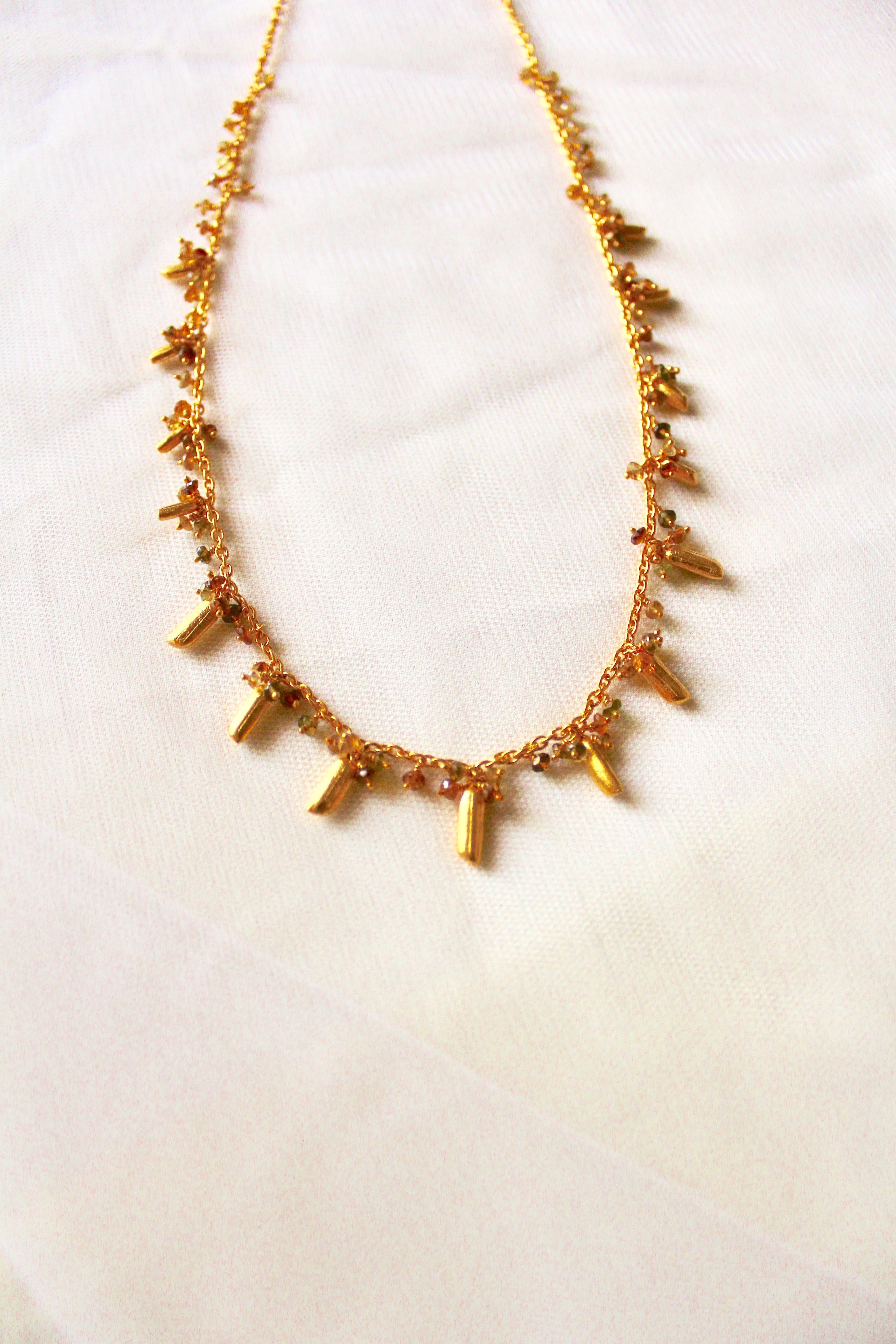 Bheeja Necklace with Rice Grains & Tourmaline Beads- Gold-plated