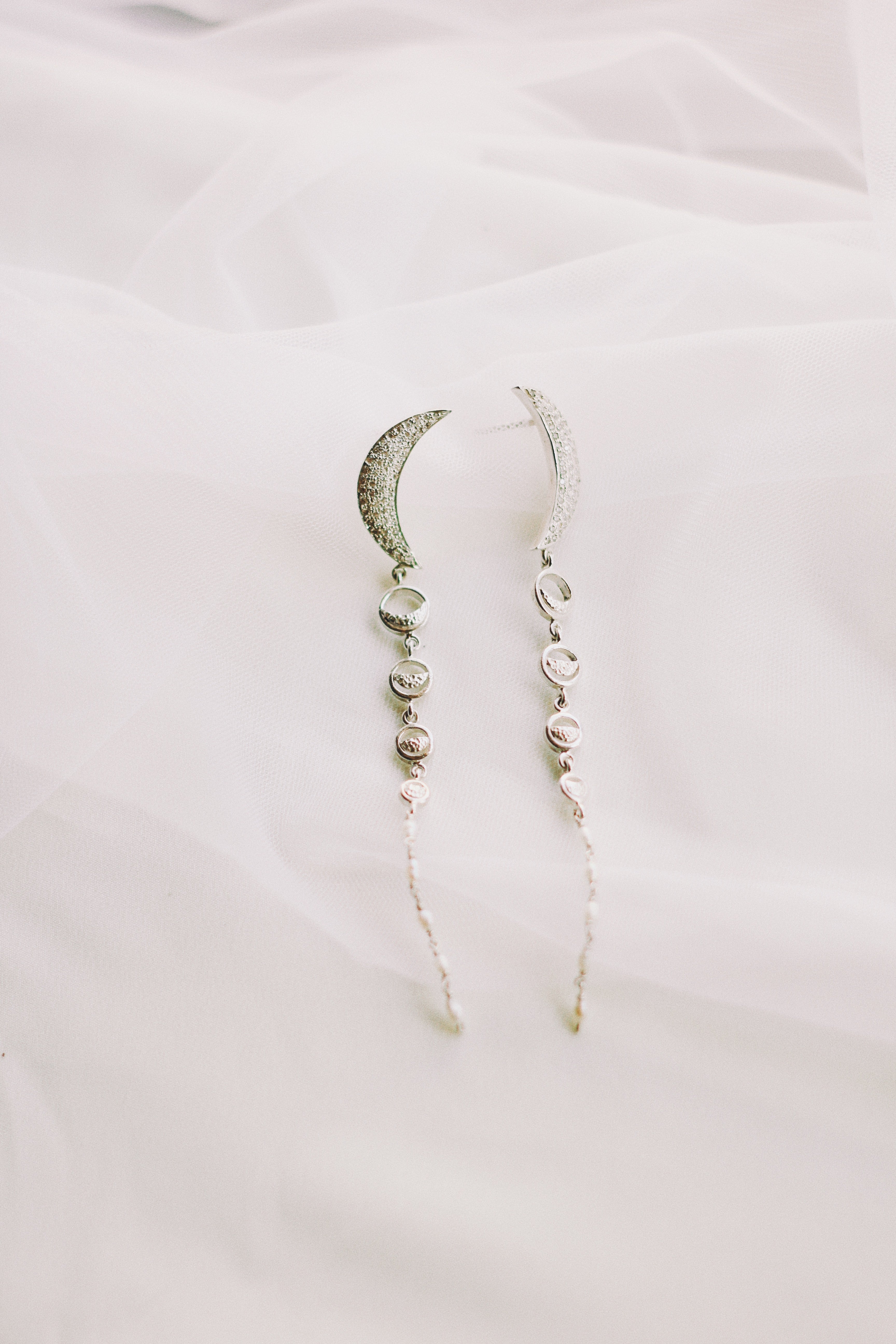 Crescent Stud Phases of the Moon Long Earrings