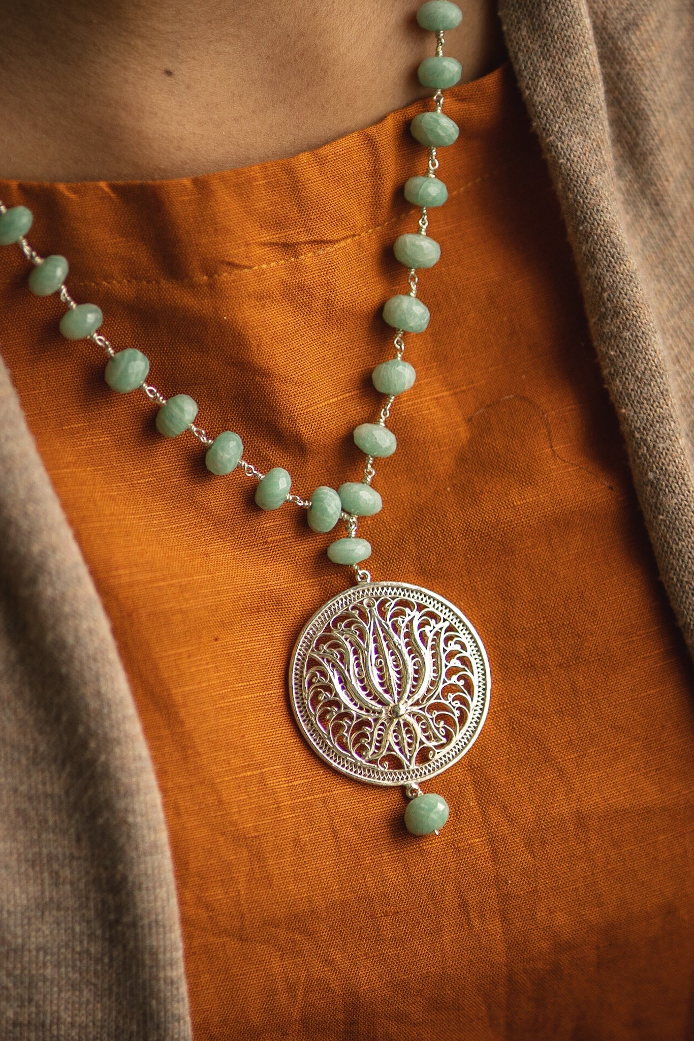 Lotus In My Awakening Necklace On Blue Opal
