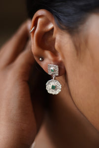 Beaten Coin Emerald Earring