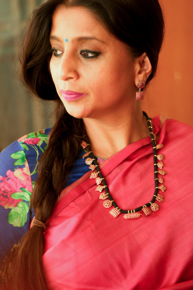 Kamakshi Long Necklace With All Temple Motifs In Harmony (Gold-plated)