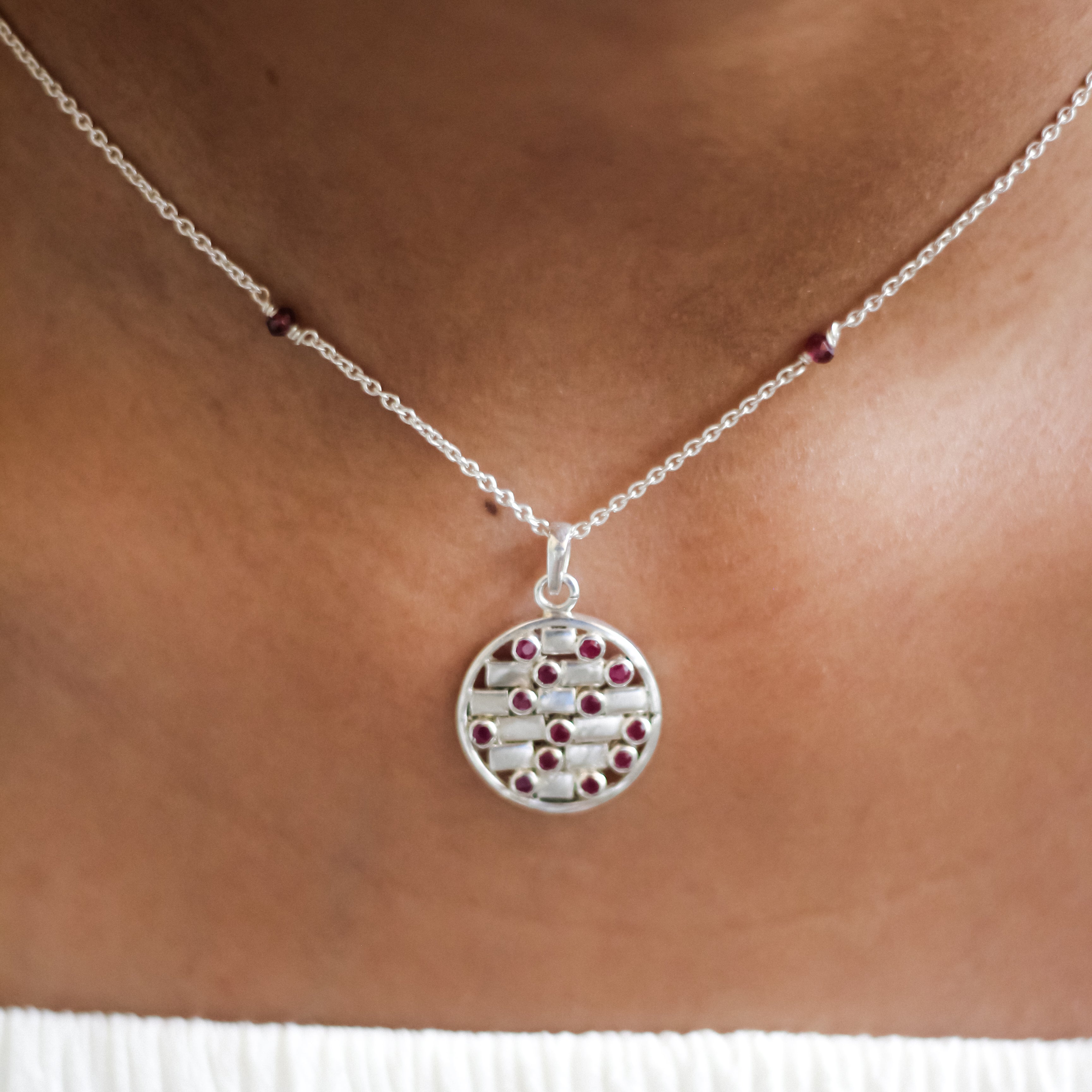 Creation Pendant - Rubies With Garnet Beads