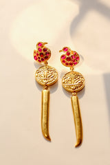 Hamsa Stud Coin Spike Long Earrings (Gold-plated)