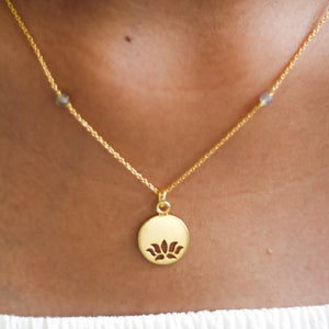 Lotus Disc Pendant With Beaded Chain