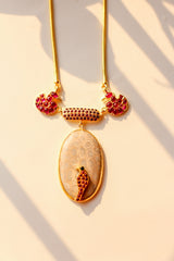 Hamsa Meenakshi Parrot on Fossil Coral Gemstone Necklace (Gold-plated)