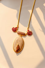 Load image into Gallery viewer, Hamsa Meenakshi Parrot on Fossil Coral Gemstone Necklace (Gold-plated)
