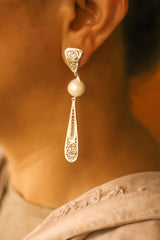 Filigree & Pearl Stud Earrings (Silver)