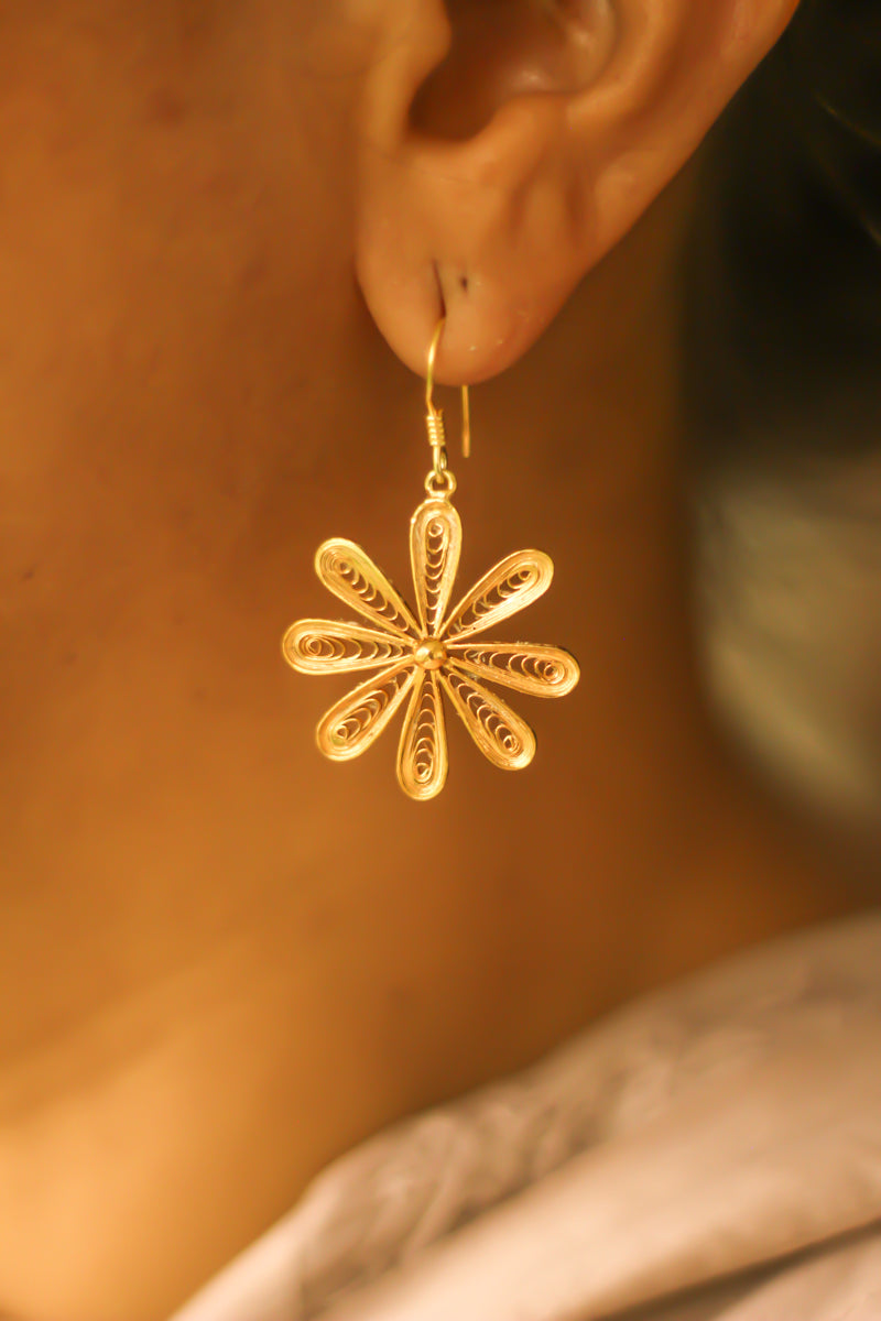 Filigree Daisy Hoop Earrings (Gold-Plated)