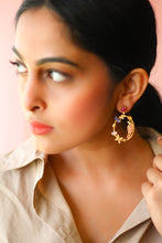 Load image into Gallery viewer, Ruby Goddess Parrot In Circular Arrow With Kamadeva’s 5 Flowers Earrings (Gold-plated)
