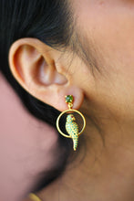 Load image into Gallery viewer, Peridot Studded Parrot Seated In A Swing Stud Earrings (Gold-plated)
