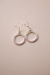 Beaten Circle Hoop Earrings (Silver)