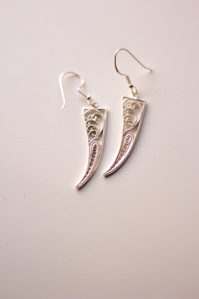 Filigree Spike Hoop Earrings (Silver)