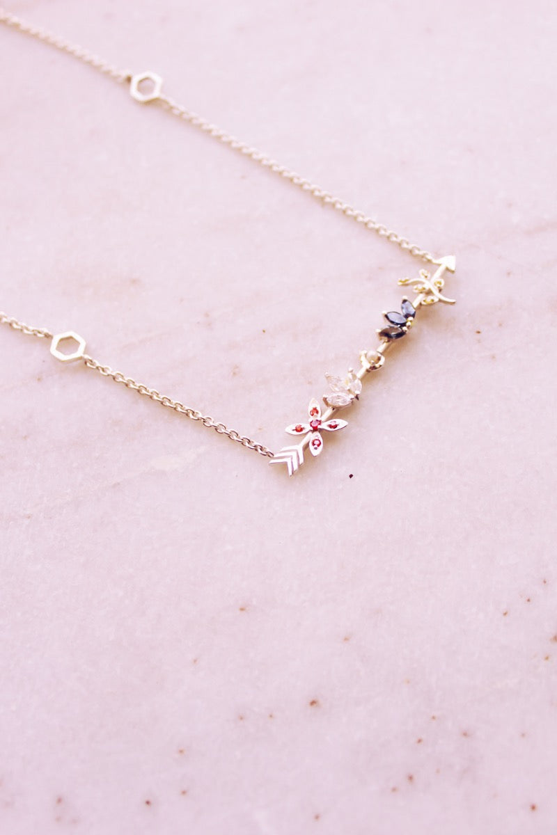 Kamadeva's Arrow With 5 Flowers Necklace (Silver)