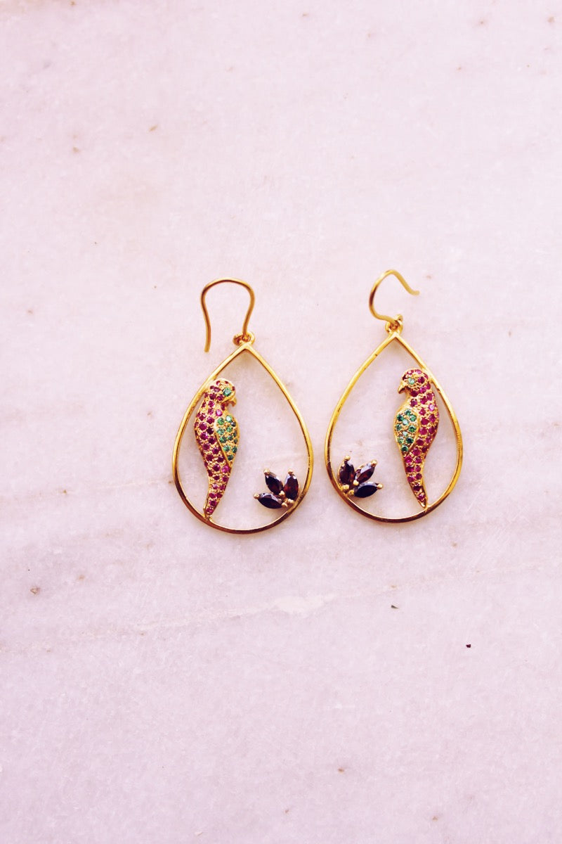 Gem Studded Parrot In A Water Drop (Gold-plated)