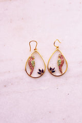 Gem Studded Parrot In A Water Drop (Gold-plated)