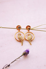 Peridot Studded Parrot Seated In A Swing Stud Earrings (Gold-plated)