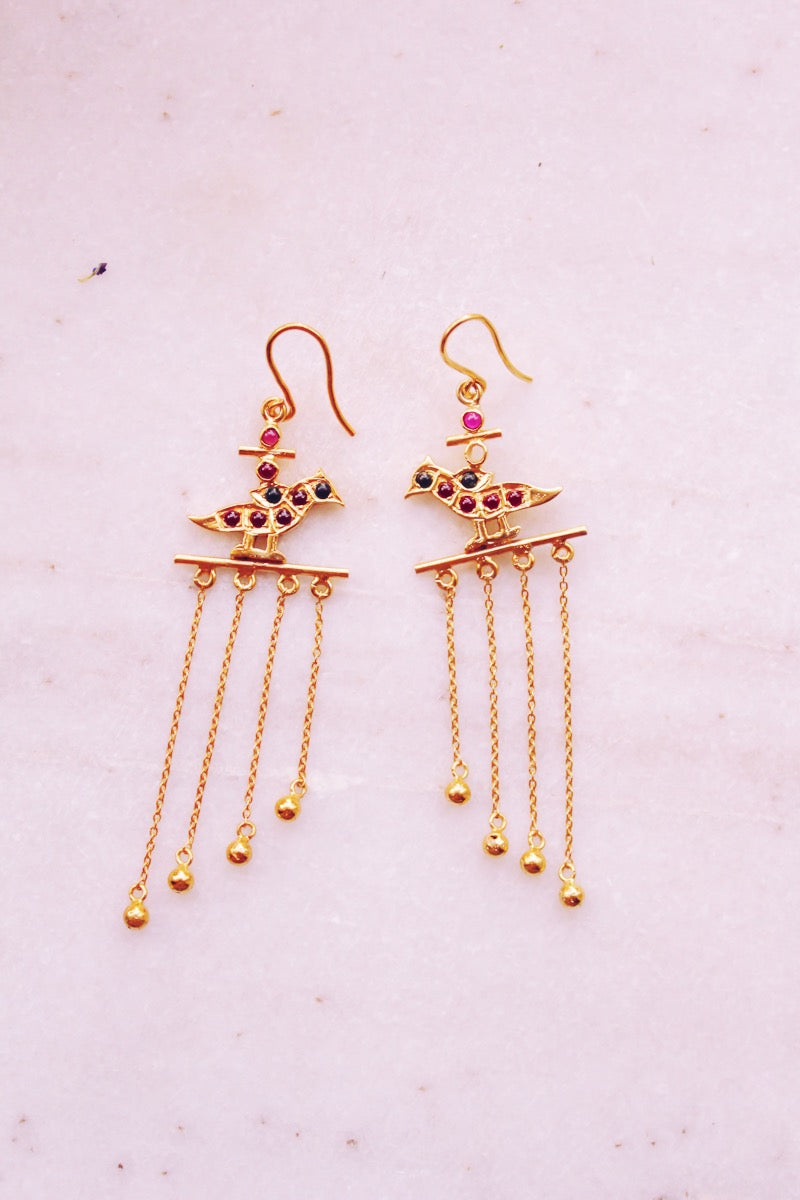 Meenakshi Parrot Chandelier Earrings (Gold-plated)