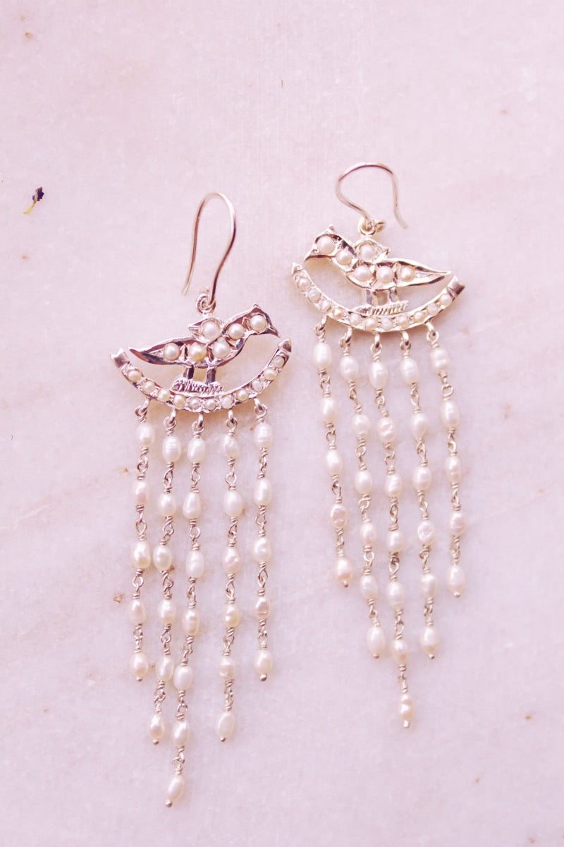 Pearl Meenakshi Hoop Earrings With Rice Pearls