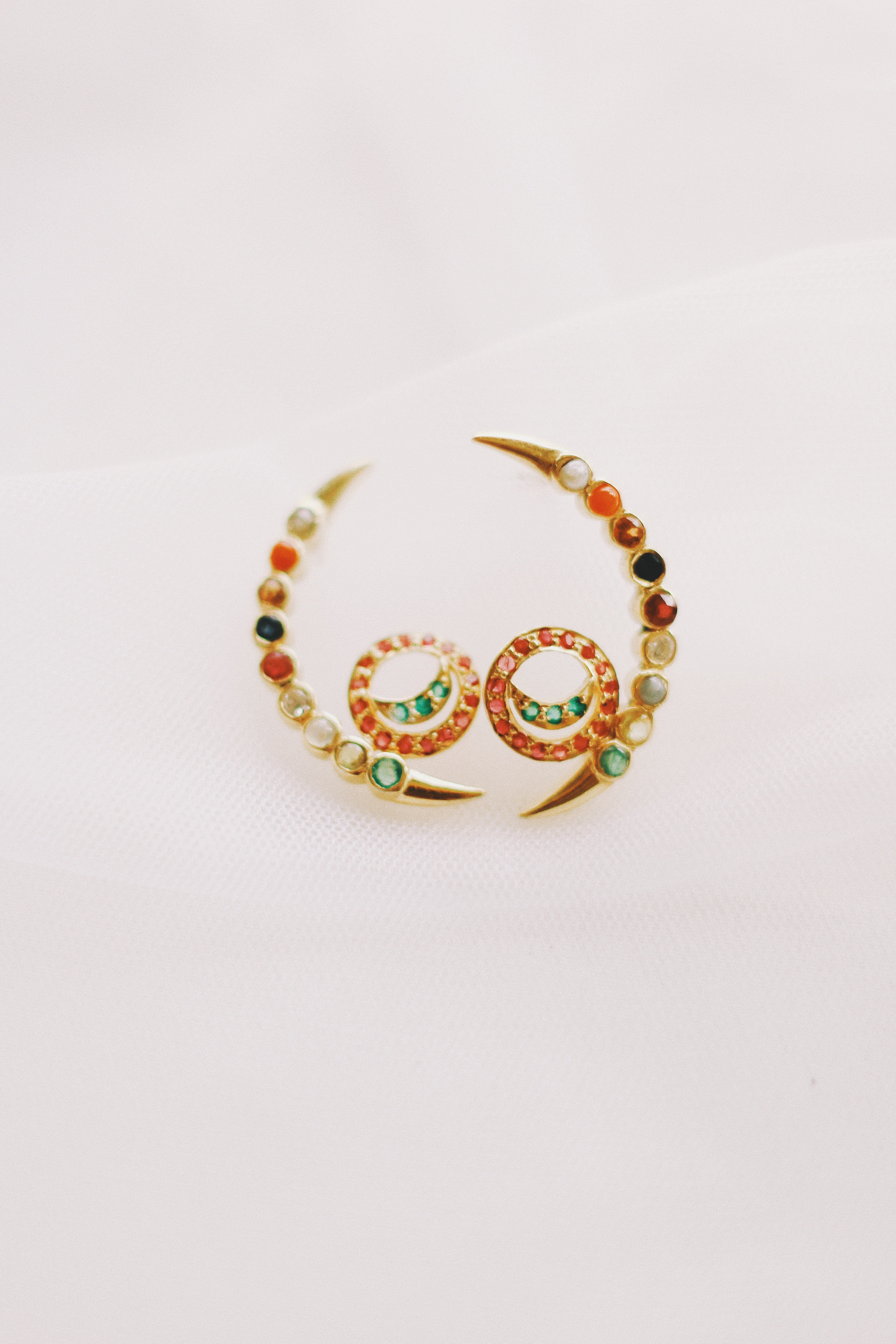 Navaratna Crescent Stud With Connected Moon