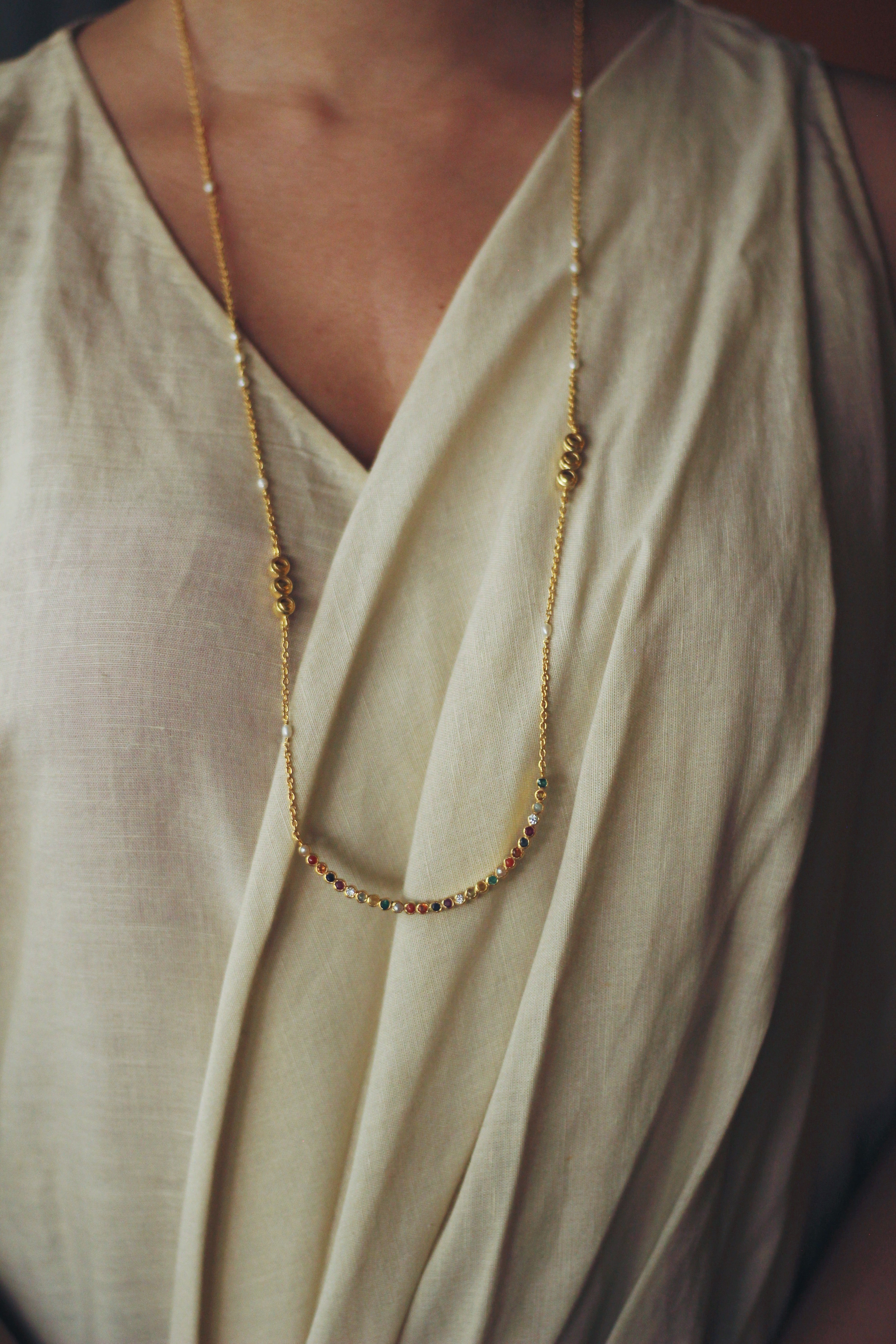 Navaratna Lunar Cycle Arc Necklace
