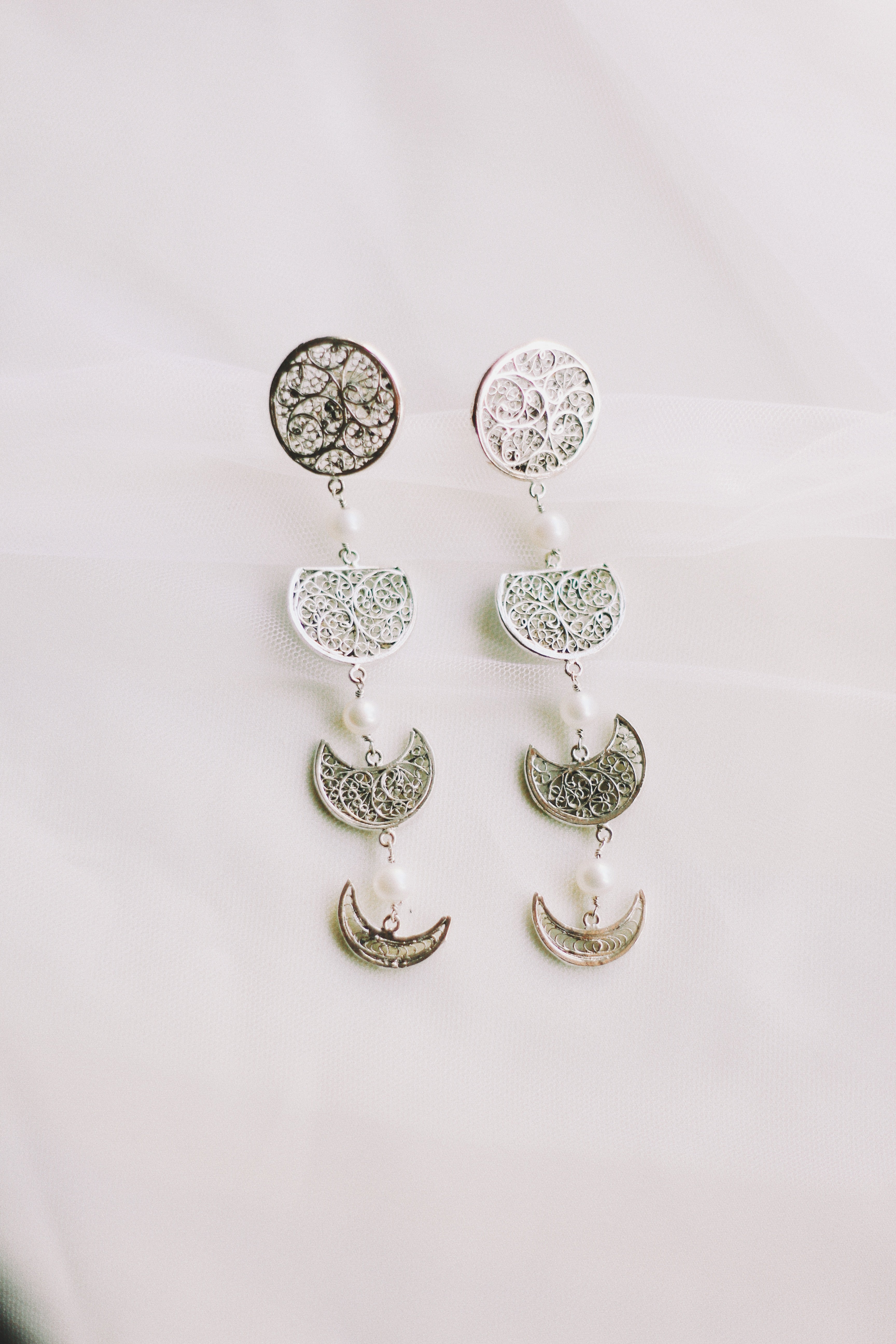 Phases of the Moon Earrings With Pearls